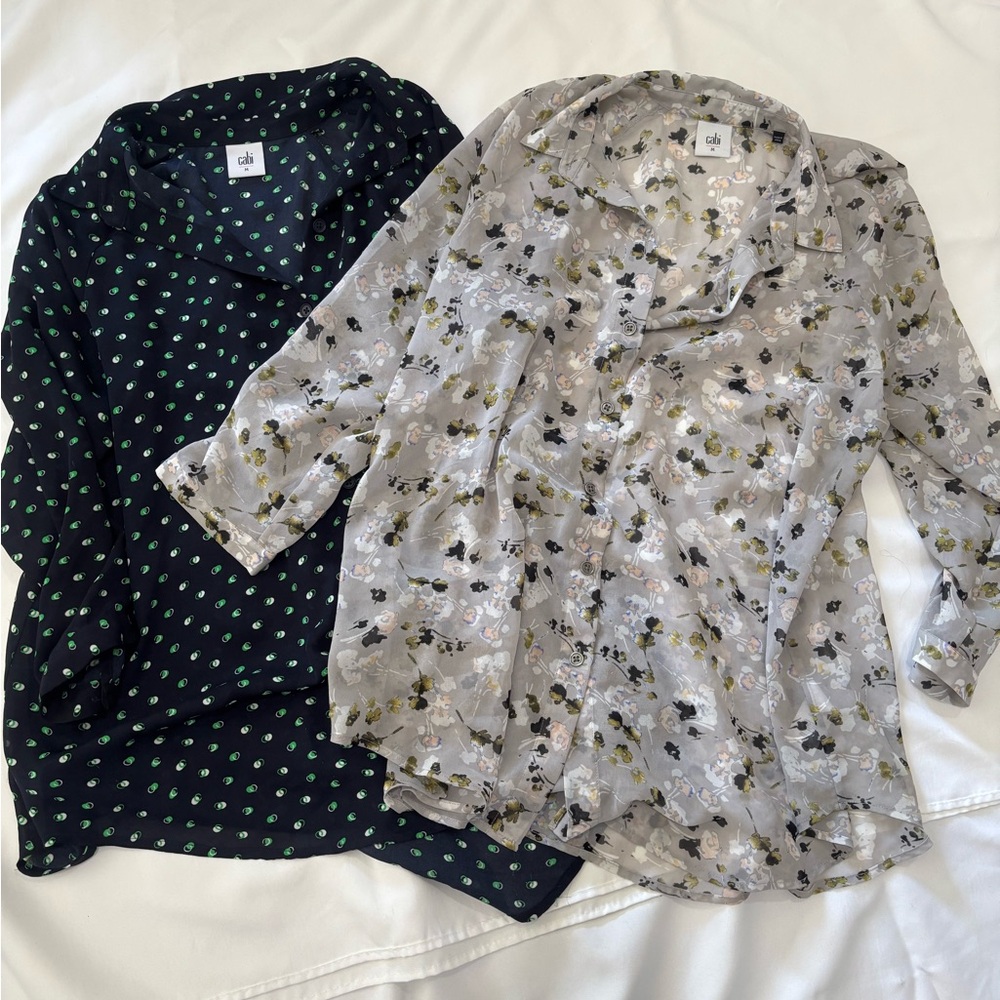 CAbi Floral and Polka Dot Blouses - Black and Gray